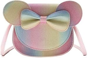 AioTio Urocza mała dziewczęca torebka na ramię z kokardką, torebka na ramię z poliuretanu dla dzieci i dziewczynek, tęcza