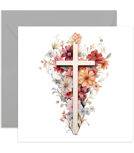 Religiöse Grußkarte Taubenkreuz – Für Taufe, Ostern, Erstkommunion, Blanko Innen
