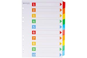 ‎WESTCOTT Westcott Register für Ordner A4 | Trennblätter für Din A4 Ordner | 10 beschriftbare Tabs in 5 Farben als Ordner Organizer | Robuste 160g/m² mit Eurolochung | E-1733311 00
