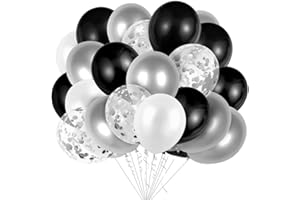 BLUELVES Luftballons Silber Weiß Schwarz, 60 Stück Metallic Luftballons Silber, Konfetti Ballons Silber, Helium Balloons für Geburtstag Hochzeit Party Dekoration
