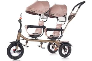 Chipolino Tricycle, 2Play, pour Jumeaux, pneus Caoutchouc, Guidon, jusqu'à 50kg, Coloris:Beige/Brun