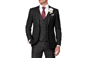 HUUTOE Herren 3-teiliger Anzug Slim Fit Business Hochzeit Trauzeugen Abschlussball Anzüge Ein-Knopf-Blazer Jacke Weste Hose Smoking Set