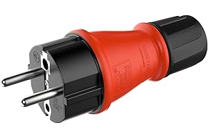 RedStar24 Enchufe Schuko de 230 V, IP54, resistente de goma y plástico, color negro y rojo, diseño herméticamente sellado, perfecto para exteriores, enchufe de alimentación de 3 pines