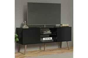 Madesa TV Stand Console with 2 Doors and 2 Shelves with Cable Management for 50, 55 Inch Media Storage Media Console Office Entertainment Center Wooden Television Cabinet - Black