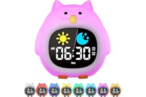 YISSVIC Sveglia per Bambini Educativa a Forma di Gufo con 2 Sveglie, Formato 12/24h, Snooze, Luminosità Regolabile, 7 Colori, 10 Canzoni e Spegnimento Automatico