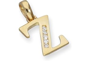 jewellerybox 9ct Gold & Clear CZ Crystal Hanging Alphabet Letter Charm A-Z