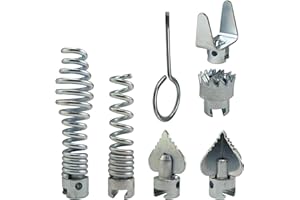 LUOLETY Abflussreiniger Kombinationsschneiderkopf Set, 7 Stück, 16 mm Rohrausdreher Köpfe, Stahl Abflussreiniger, Feder, automatische Verriegelung, Abflussschneider-Kopf-Set für Zuhause, Küche (Silber)