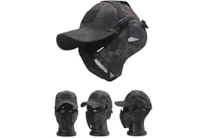 QJYZHAN Masque pliable demi-visage Airsoft en maille, avec protection des oreilles, casquette de baseball réglable, pour CS/chasse/paintball/tir