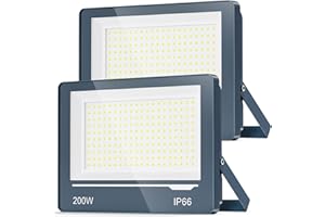 TOPAUBUB LED Outdoor Spotlight 200 W 20000 LM Pack of 2 - Super Bright LED Floodlight Outdoor 6500 K Cool White Floodlight IP66 Waterproof Outdoor Spotlight Yard Lighting for Garden