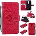Produktbild LG K10 hülle,LG K10 Handyhülle,LG K10 (5,3 Zoll) Leder Wallet Tasche Brieftasche Schutzhülle ,Lonchee Sonnenblumen geprägten Muster Design Hochwertige PU Leder Folio Tasche Case Hülle im Bookstyle mit Standfunktion Kredit Kartenfächer (Rote)