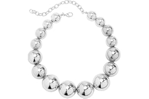 Maxtonser Collier Ras du Cou exagéré pour Femmes, Grosse Boule de Perles, tempérament de Mode, chaîne de clavicule Goth CCB, Bijoux de noël, Cadeau, Argent