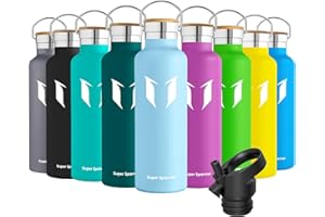 ‎SUPER SPARROW Super Sparrow Trinkflasche Edelstahl - 350ml/500ml/620ml/750ml/1L - Auslaufsicher Thermoskanne, BPA-Frei Wasserflasche - Thermosflasche Kinder für Sprudel, Sport, Schule, Fitness - Mit 2 Deckeln