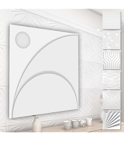 Pannelli Murali PVC 3D Effetto Onda - Rivestimento Per Pareti, Bianco, 50x50 Cm, Facili Da Installare