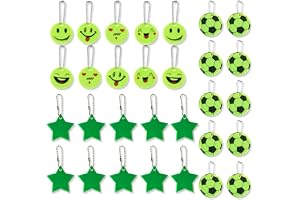 KUMSODE 30 st reflekterande hängsmycke nyckelring reflekterande stjärna Smiley fotboll reflekterande hänge för vuxna barn natt promenad löpning