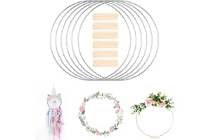 Piashow Metallringe zum Basteln, 6 Stück Dekoring mit Fuß, 30cm Silber Metallring mit 6 Stück Holzständern, Metall Deko Ringe mit Ständer für DIY Blumen Basteln Handwerk, Hochzeitstischdekoration