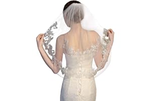 Delleu Mode féminine en Dentelle Blanc cassé 2 Tier voiles de mariée Mariage