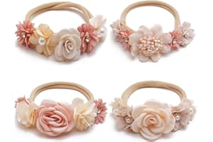 ‎LICHUANUK LICHUANUK 4 STÜCKE Baby Mädchen Blumenstirnbänder mit Fleckband Elastisches Nylon Haarband Neugeborenes Stirnband Baby Haarschmuck für Party Hochzeit Familienfoto