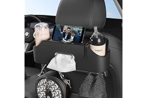 Carodi New Car Rear Seat Kopfstütze Multifunktions-Organisator mit Becherhalter, Tissue-Box, Kopfstütze Haken für Kinder und Erwachsene, Auto-Reise-Zubehör (schwarz)