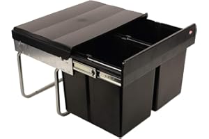 Wesco Niedriger Mülleimer Küche ausziehbar | 2 x 15 l Einbaumülleimer mit Schienengestell | Abfallsystem | Abfallsammler | Trennsystem | Bodenmontage | Kunststoff Schwarz | 28015 0