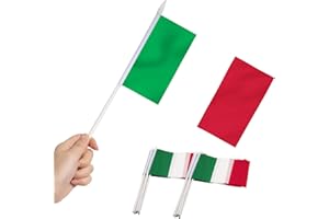 Anley Włoska mini flaga ręczna 5x8 cali z 12-calowym białym, stałym masztem - Flaga włoska, żywy kolor i odporność na światło - Flagi ręczne 5 x 8 cali z grotem