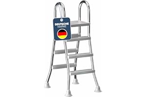 ‎POOLOMIO poolomio® Poolleiter Edelstahl mit Handlauf bis 120 cm | Einstiegsleiter mit 3 Stufen für Aufstellpools von 0,9 m bis 1,22 m | sicherer Einstieg, langlebig, stabil | Sicherheitsleiter Traglast 150 kg