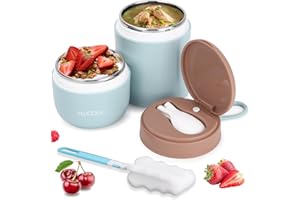 FAOKZE Tazza per Cereali, tazza per yogurt, con cucchiaio, contenitore per alimenti da 300+430 ml per muesli, yogurt, pappe, porridge, avena notturna, gelati e zuppe (blue)