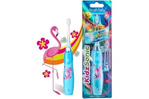 BRUSH-BABY Cepillo de dientes eléctrico para bebés KidzSonic para niños y niños mayores de 3 años - flamenco