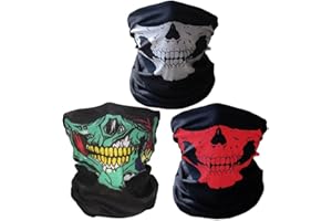 Geila 3 Pack Seamless Skull Face Tube Mask Breathable Neck Warmer Face Cover Headband Scarf Motorcycle Head Wrap
