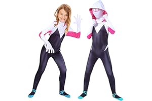 ATOWORLD Deguisement Spider Enfant 5-12 ans Costume Spider Combinaison Déguisement Spider Fille avec Spider Masques 3D Anime Enfant Spider Jumpsuit Costume Cosplay Carnaval Enfant Deguisement Halloween Fille