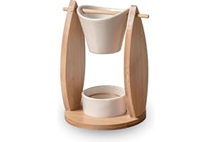 ‎ZEN ARÔME Zen'Arôme - Duftlampe Arina - Duftwachs-Brenner - Diffuser für Ätherische Öle und Raumdüfte - Kerzenhalter Aromatherapie - Dekorativer Teelichthalter aus Holz und Keramik - Höhe: 12,5 cm