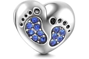 YIRONG JEWELRY Breloque en argent sterling 925 en forme de pied de bébé en forme de cœur pour bracelet Pandora (bleu)