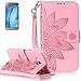 Produktbild Samsung Galaxy J3(2016)/J320F/J3 (2016) Duos New Design Hülle mit Panzerglas,ISENPENK Original Flip Bookstyle Cover Wasserdicht Shockproof Anti Slip Protection Stoßfest Leather Case mit Standfunktion,3D Blume Muster Pattern Wallet Case mit Intern Karte Schlitz,Anti-Sturz Stoßdämpfend Magnetic Closure Handygürtel Wallet Tasche Schutzhülle Leathertasche für Samsung Galaxy J3(2016)/J320F/J3 (2016) Duos 5.0Zoll-[Blume pattern,rosa]+Panzerglas/Schutzfoile/Displayschutzfolie
