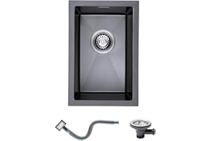 KINKIBOS 304 Stainless Steel Sink 30 x 45 cm, Small Kitchen Sink, Undermount & flushmount (Without Drain Pipe), Single Bowl Sink with Overflow, 1 Bowl, Grey Black