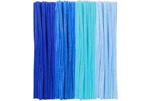 QIKAARA 100 Pieces Blue Pipe Cleaners for Craft, 6 mm x 30 cm Long Pipe Cleaners, Flexible Chenille Stems Craft Supplies, Chenille Wire Bending Plush for DIY, Art Project, Decoration (4 Styles Blue)