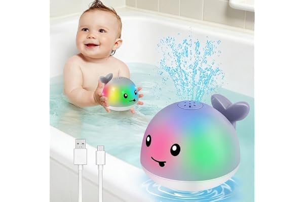 Gigilli Jouet de Bain Baleine Lumineux Rechargeable pour Tout-Petits - Jouet de Bain pour Bébé de 6 à 12 Mois, 1-2 Ans, Garçons & Filles, pour Enfants de 1 à 3 Ans (Gris)