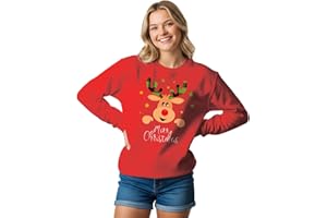 LANG HORN Christmas Sweatshirt Women Reindeer Graphic Print Jumper Long Sleeve Shirt Unisex Pullover Causal Crewneck Sweat Tops for Women