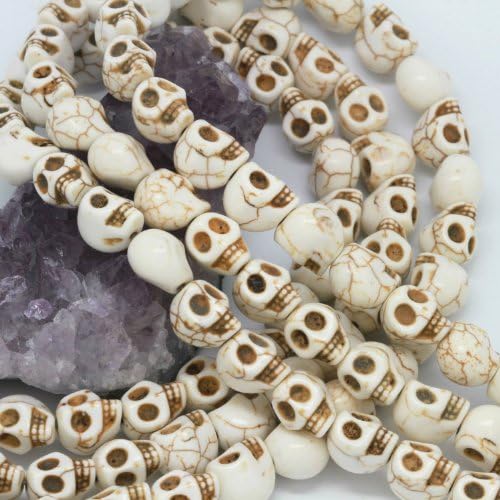 DUMAN 16 Inch Strand Loose Beads Carved Skull Spacer 10X12mm White