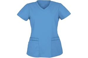 TOPASSION Womens Beauty Uniform Tunic V Neck Solid Color Short Sleeve Healthcare Carers Tunic Uniform Tops Doctors Tops Hospital Work Shirt Nursing Working Uniform Workwear