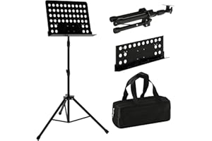ZENO Music Sheet Stand | Music Stand | Music Stands For Sheet Music | Portable Heavy Duty Folding Music Stand | Adjustable Tripod Base + Carrying Bag | Portable Podium Stand | Black