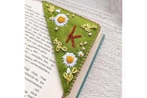 Litthing Hand Embroidered Corner Bookmark, 26 Letters Personalised Seasons Felt Triangle Bookmarks Gifts for Book Lovers Men Women