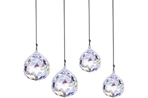 OOSHEON 4 Pezzi Acchiappa-Sole in Cristallo, Sfera di Vetro, Prisma Trasparente, Crystal da Appendere, Sfaccettato