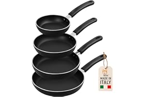 AKITAInk Set 4 Padelle Antiaderenti 16-20-24-28cm | Alluminio Leggero, Rivestimento PFOA Free, Fondo Antiaderente, Manici Soft Touch Made in Italy