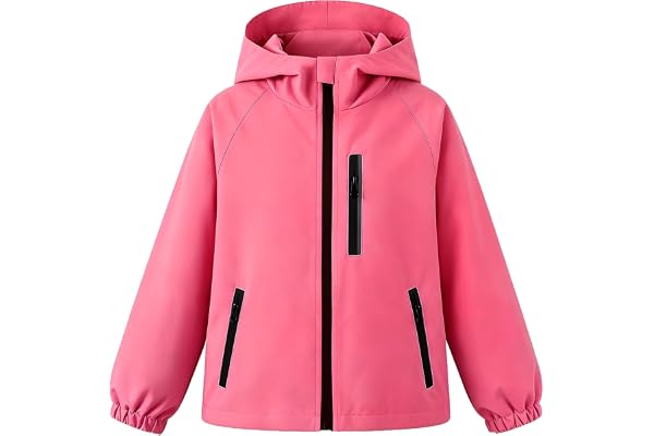 Baogaier Vattentät jacka med huva för barn, pojkar, flickor, unisex, lättviktig, packbar, regnrock med blixtlåsfickor, avslappnad daglig skola utomhus, vindtäta jackor med reflekterande ränder 5-13 år