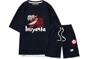 XHOMESHOP Inuyasha T-Shirt Set Anime gedruckt Casual Sweatshirt Anzug Sommer Rundhals T-Shirt Drawstring Shorts Anime Fan Kostüm...