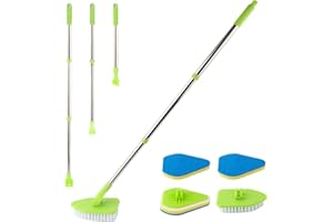 QKTYB Schrubber mit Stiel,3 in 1 Reinigungsbürste Bad,92cm Teleskopgriff Scheuerbürste,180° Drehen Schrubber Schwamm Bürste mit 3 Schwam,Bürsten für Fliesen,Bad Und Boden