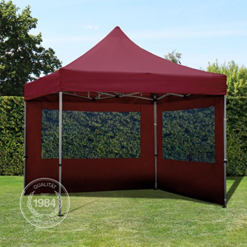 PROFIZELT24 Faltpavillon Faltzelt Klappzelt Partyzelt Falt-Pavillon mit 2 Seitenteilen, ALU Popup für Garten Terrasse Feier Markt als Unterstand, Dachplane 100% WASSERDICHT 280g/m², 3x3m, dunkelrot - 2