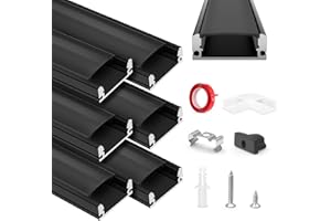 HOMMAND 6 x 1m/3.3ft LED Profile U Shape Aluminium Channel with Diffuser Strip, Corner Connectors, End Caps, Mounting Clips, Indoor LED Strip Light Holder