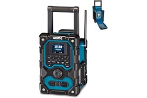 UEME Baustellenradio Robustes DAB+ FM Radio mit Bluetooth 5.0, 16W Stereo-Lautsprecher, 8000mAh Akku bis 18h Spielzeit, USB Handy-Ladeanschluss, Aux Anschluss, Spritzwassergeschützt & Staubdicht (Blau)