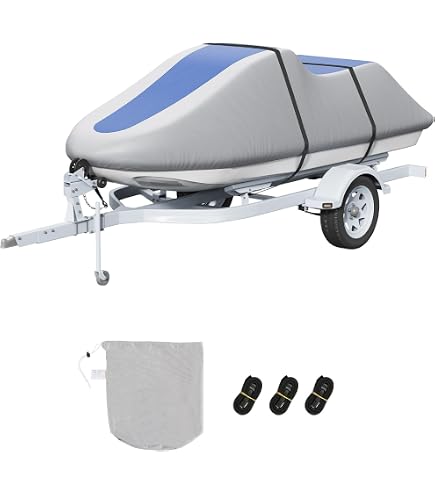 Bâche Protection Jet Ski 900D Imperméable - Revêtement Argenté Anti-UV - 2 Aérations, 4 Sangles Renforcées - Universelle