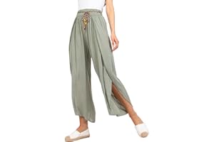 Och Bella Szerokie, luźne spodnie damskie z rozciętymi nogawkami, damskie spodnie z rozciętymi nogawkami, przewiewne, lekkie spodnie z wiskozy dla kobiet z szerokimi nogawkami, styl boho, komfort i swoboda ruchów, S-XL